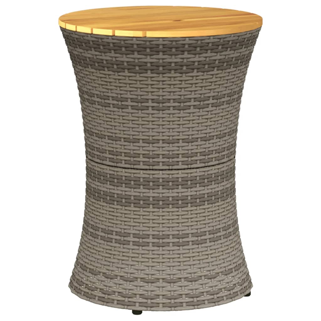 Garden Side Table Drum Shape Poly Rattan And Solid Wood