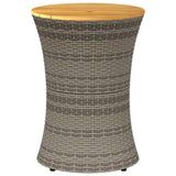 Garden Side Table Drum Shape Poly Rattan And Solid Wood