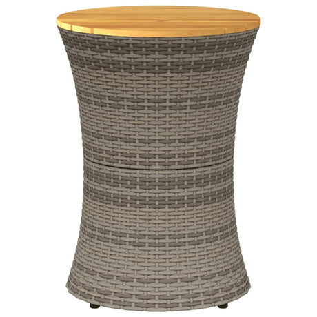 Garden Side Table Drum Shape Poly Rattan And Solid Wood