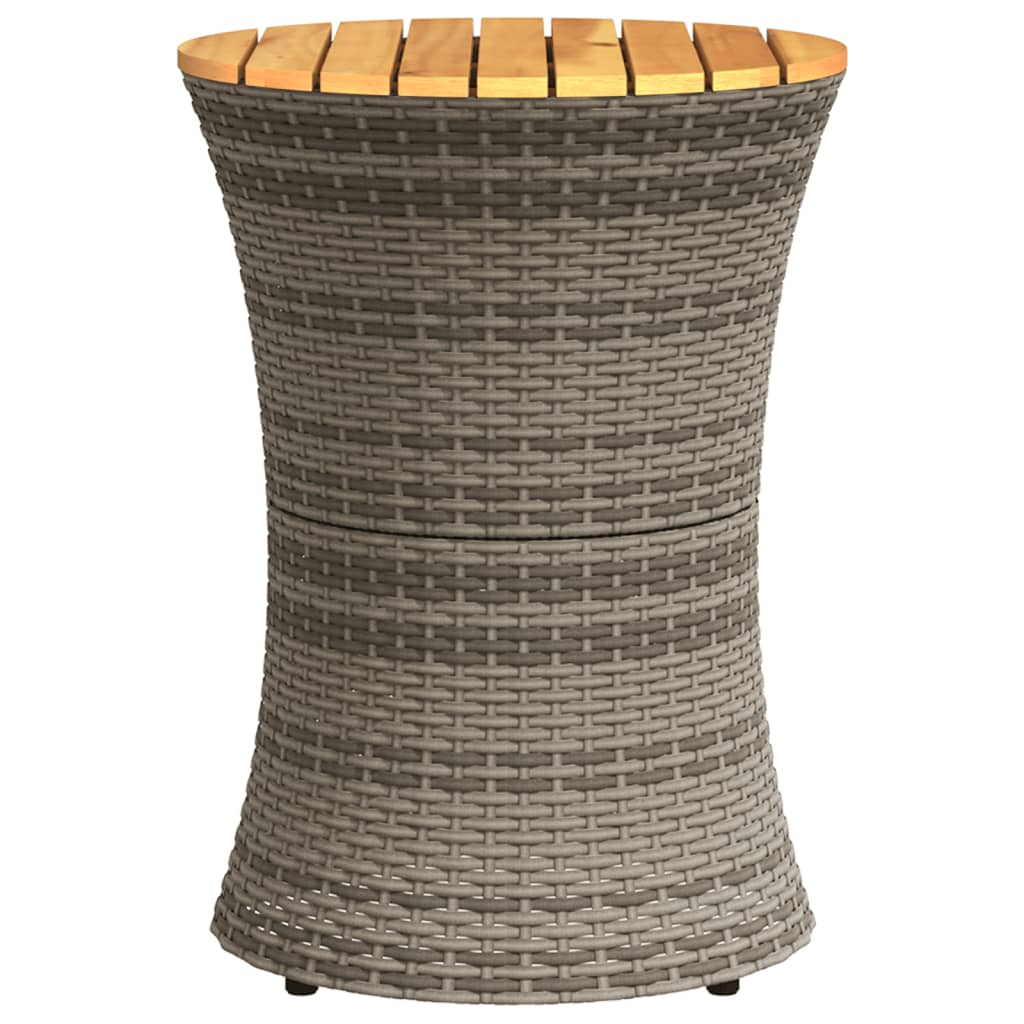 Garden Side Table Drum Shape Poly Rattan And Solid Wood