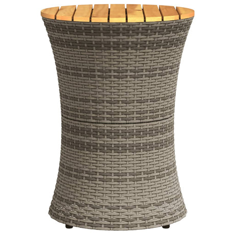 Garden Side Table Drum Shape Poly Rattan And Solid Wood