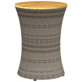 Garden Side Table Drum Shape Poly Rattan And Solid Wood