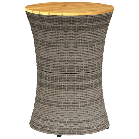 Garden Side Table Drum Shape Poly Rattan And Solid Wood