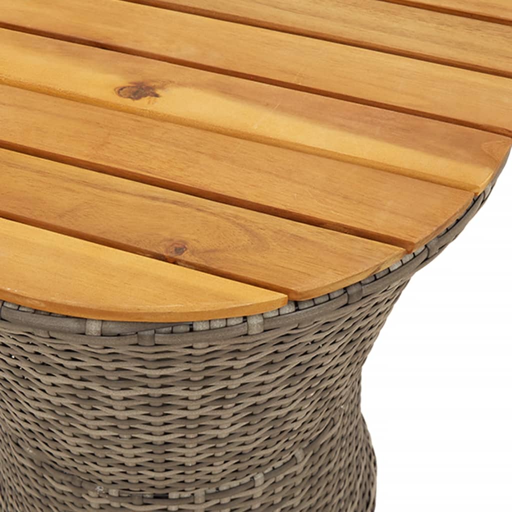 Garden Side Table Drum Shape Poly Rattan And Solid Wood