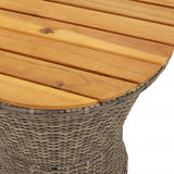 Garden Side Table Drum Shape Poly Rattan And Solid Wood