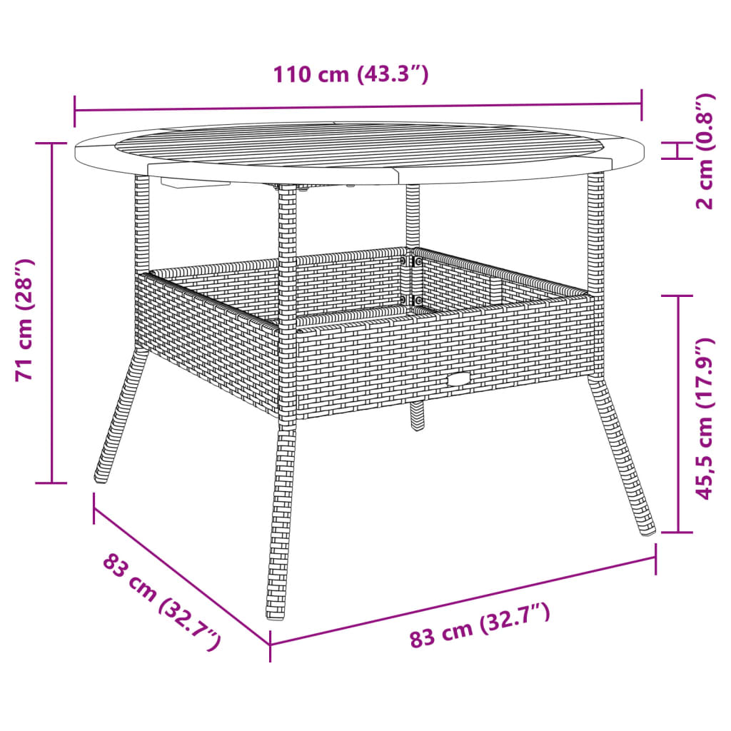 Garden Table with Acacia Wood Top Beige Ø110x71 cm Poly Rattan