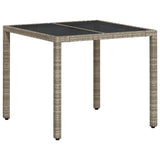 Garden Table with Glass Top Light Grey 90x90x75 cm Poly Rattan