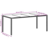 Garden Table with Glass Top Light Grey 190x90x75 cm Poly Rattan