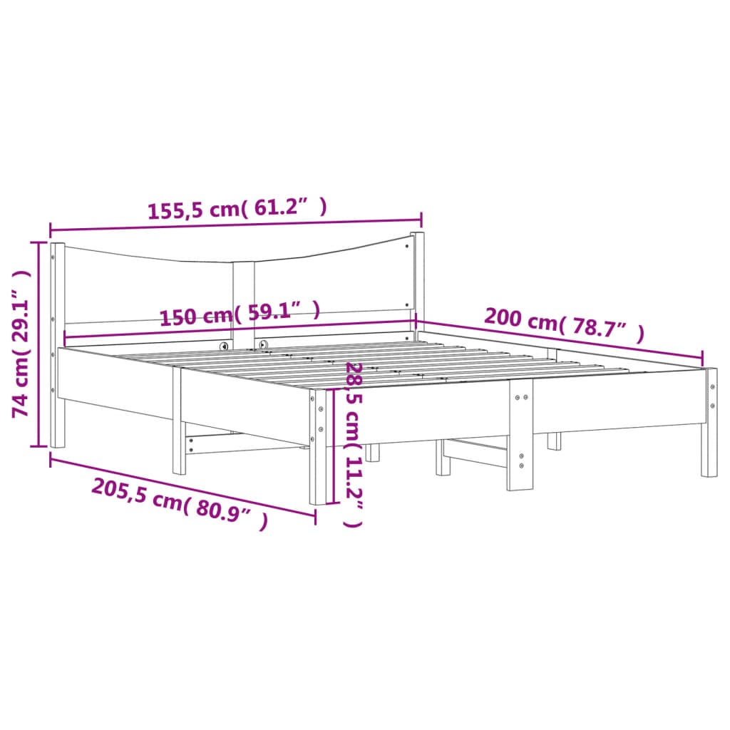 Bed Frame Without Mattress King Size Solid Wood Pine