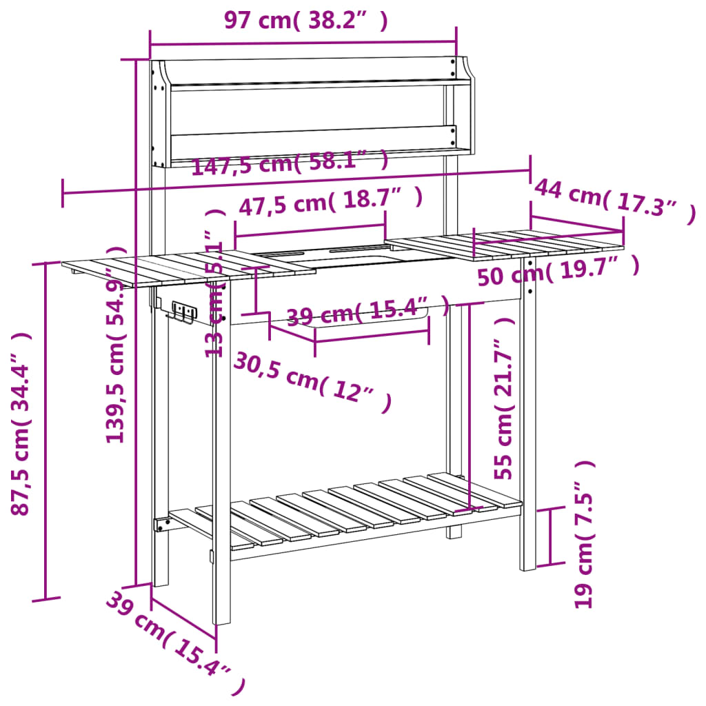 Potting Table With Sink 147.5X44X139.5 Cm Solid Wood Fir