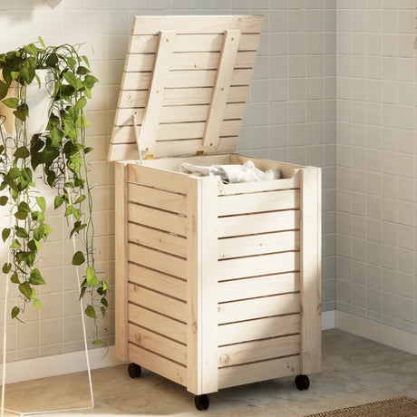 Laundry Basket With Wheels Rana 45X45X64 Cm Solid Wood Pine