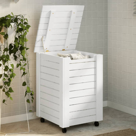 Laundry Basket With Wheels Rana 45X45X64 Cm Solid Wood Pine