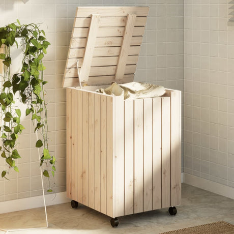 Laundry Basket With Wheels Rana 45X45X64 Cm Solid Wood Pine