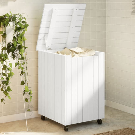 Laundry Basket With Wheels Rana 45X45X64 Cm Solid Wood Pine