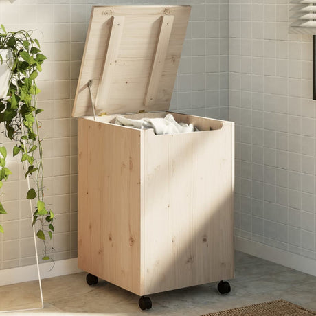 Laundry Basket With Wheels Rana 45X45X64 Cm Solid Wood Pine