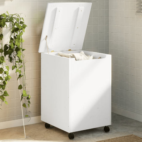 Laundry Basket With Wheels Rana 45X45X64 Cm Solid Wood Pine