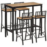 5 Piece Bar Set Solid Rough Wood Mango And Metal