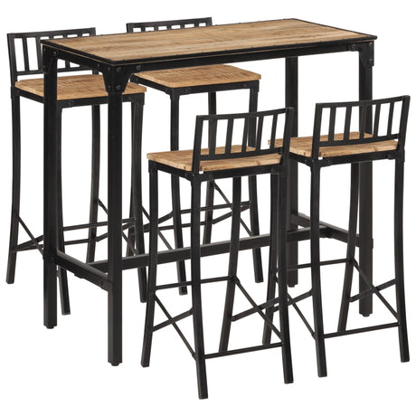 5 Piece Bar Set Solid Rough Wood Mango And Metal