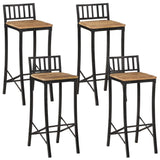 5 Piece Bar Set Solid Rough Wood Mango And Metal