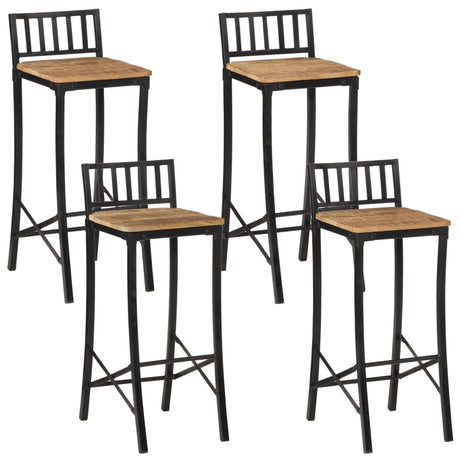 5 Piece Bar Set Solid Rough Wood Mango And Metal