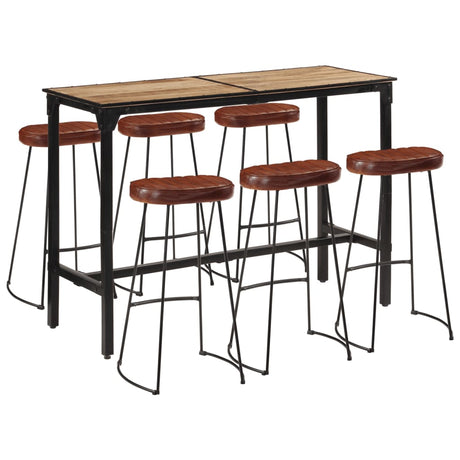 7 Piece Bar Set Solid Rough Wood Mango And Metal