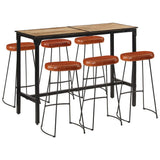 7 Piece Bar Set Solid Rough Wood Mango And Metal