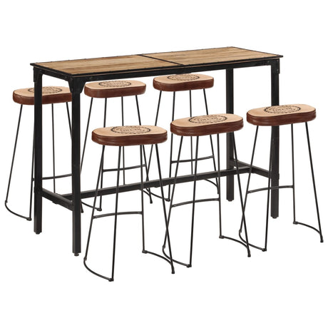 7 Piece Bar Set Solid Rough Wood Mango And Metal