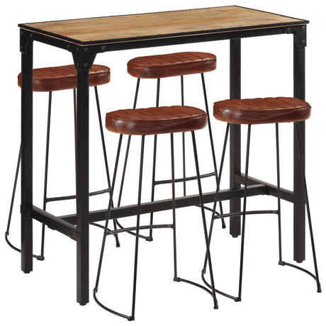 5 Piece Bar Set Solid Rough Wood Mango And Metal