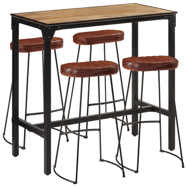 5 Piece Bar Set Solid Rough Wood Mango And Metal