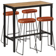 5 Piece Bar Set Solid Rough Wood Mango And Metal