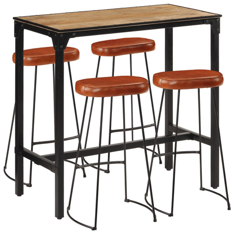 5 Piece Bar Set Solid Rough Wood Mango And Metal