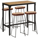 5 Piece Bar Set Solid Rough Wood Mango And Metal