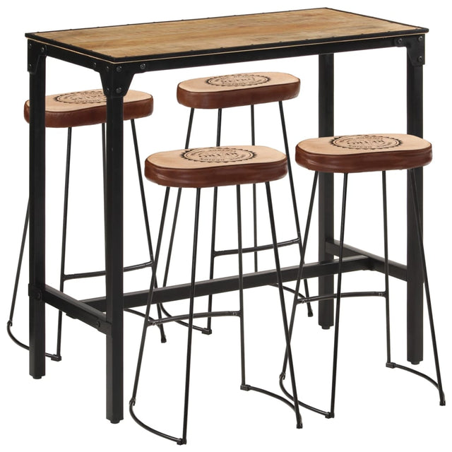 5 Piece Bar Set Solid Rough Wood Mango And Metal