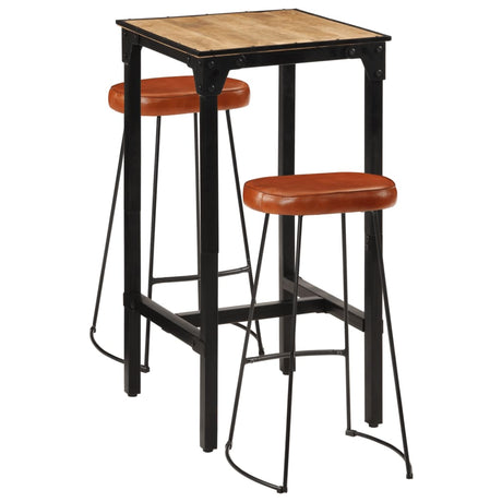 3 Piece Bar Set Solid Rough Wood Mango And Metal