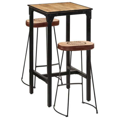 3 Piece Bar Set Solid Rough Wood Mango And Metal