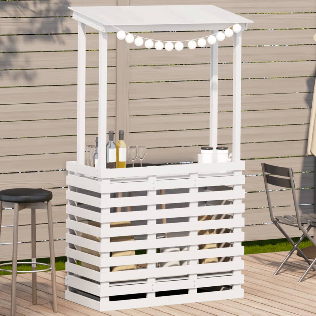 Outdoor Bar Table With Roof 112.5X57X195.5 Cm Solid Wood