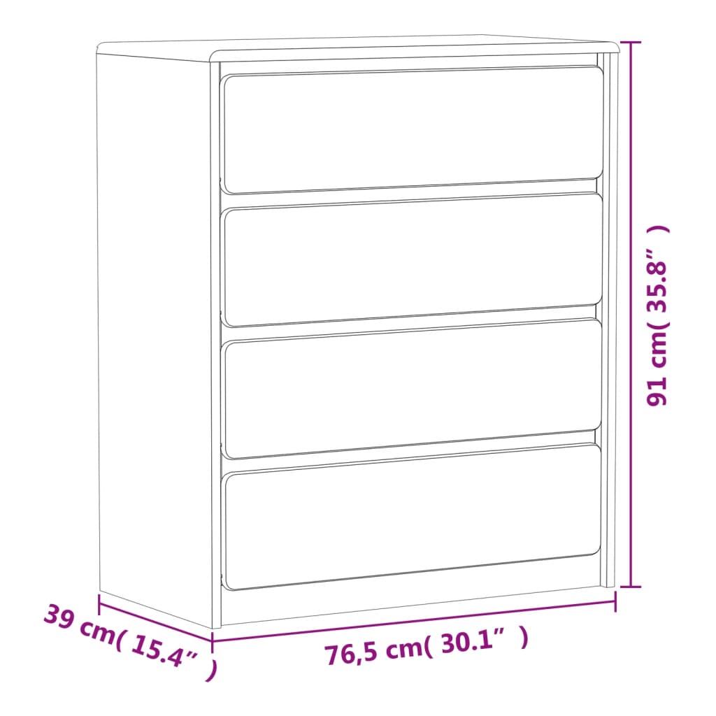 Drawer Cabinet Sauda Oak 76.5X39X91 Cm Solid Wood Pine