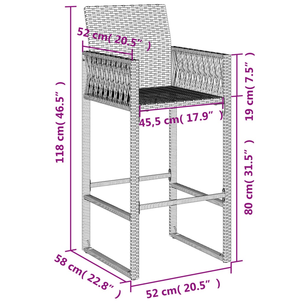 Garden Bar Stools 2 Pcs Poly Rattan