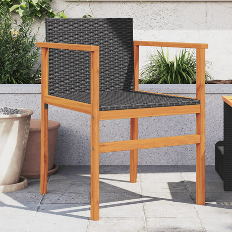 Garden Chairs 2 Pcs Poly Rattan&Solid Wood