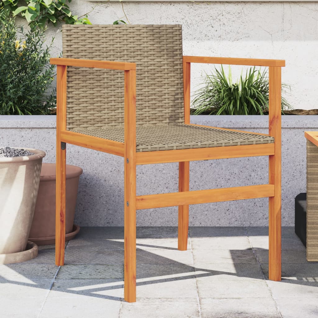 Garden Chairs 2 Pcs Poly Rattan&Solid Wood