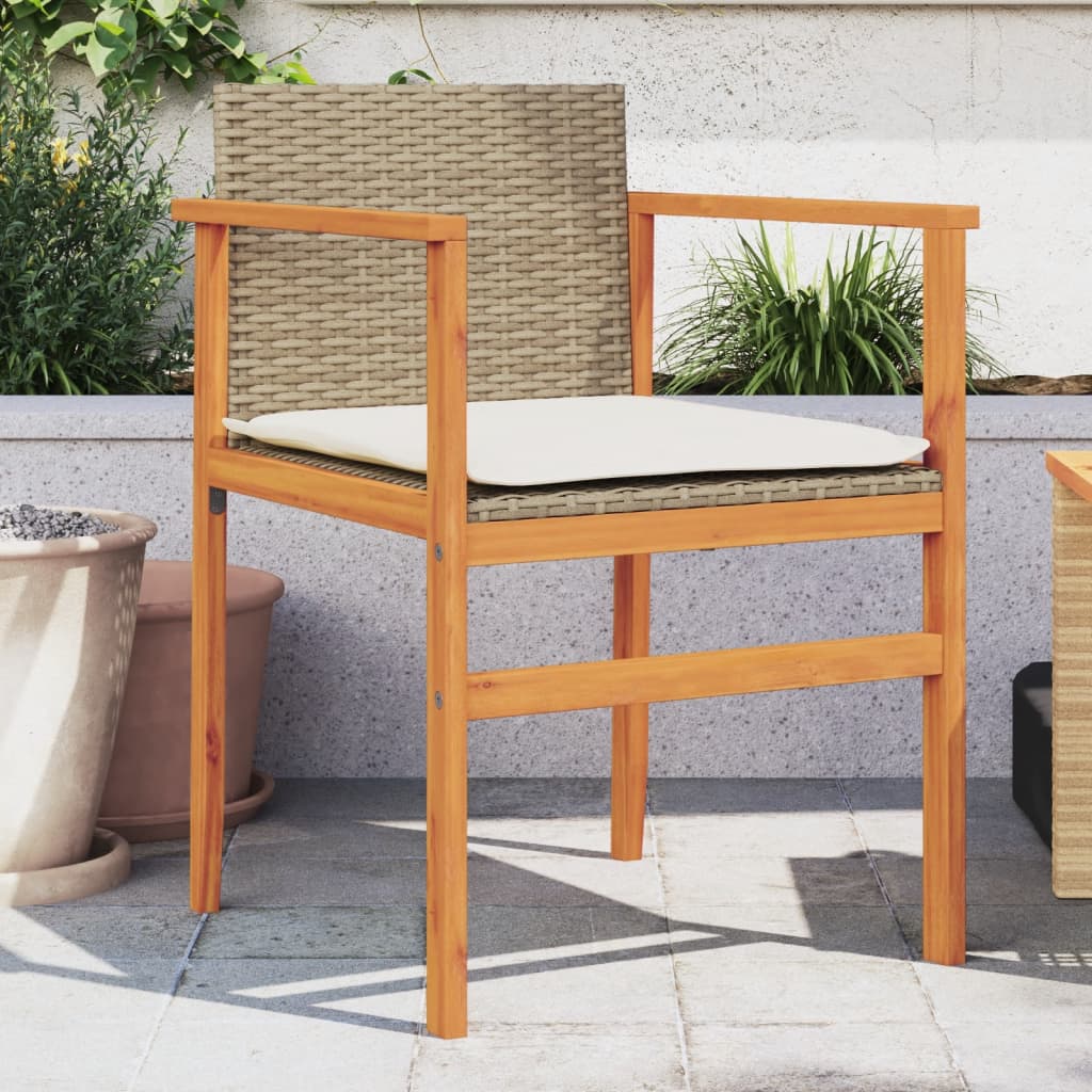 Garden Chairs 2 Pcs Poly Rattan&Solid Wood