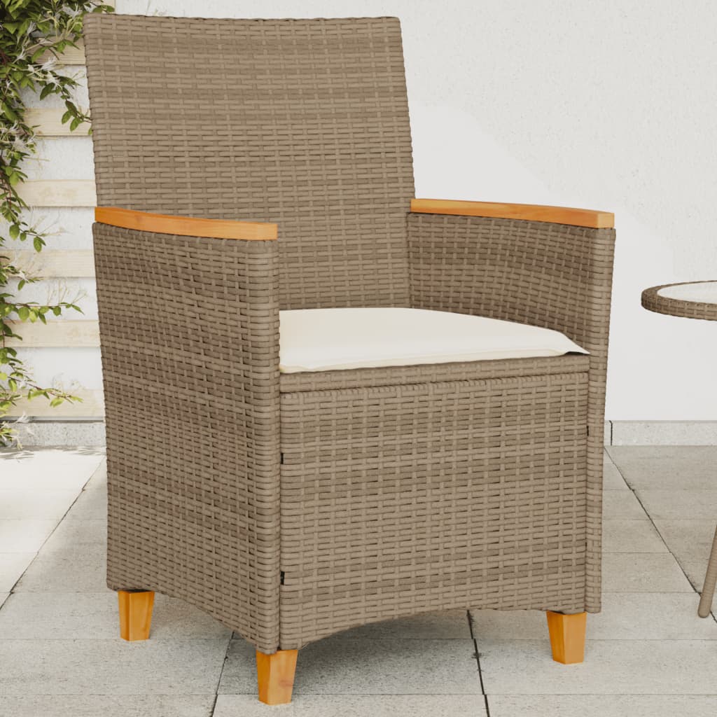 Garden Chairs With Cushions 2 Pcs Poly Rattan&Solid Wood