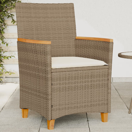 Garden Chairs With Cushions 2 Pcs Poly Rattan&Solid Wood