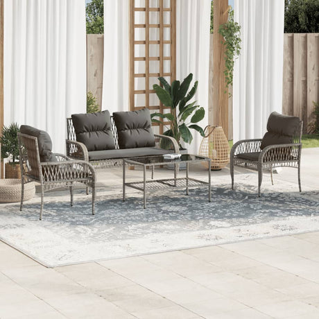 4 Piece Garden Sofa Set With Cushions Black Poly Rattan