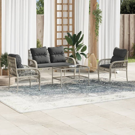 4 Piece Garden Sofa Set With Cushions Black Poly Rattan