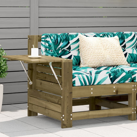 Garden Armrest Sofa With Side Table Solid Wood Pine