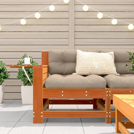 Garden Armrest Sofa With Cushion Wax Brown Solid Wood Pine