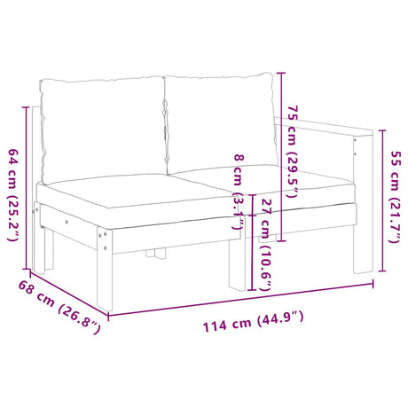 Garden With 1 Armrest 2-Seater Solid Wood Acacia