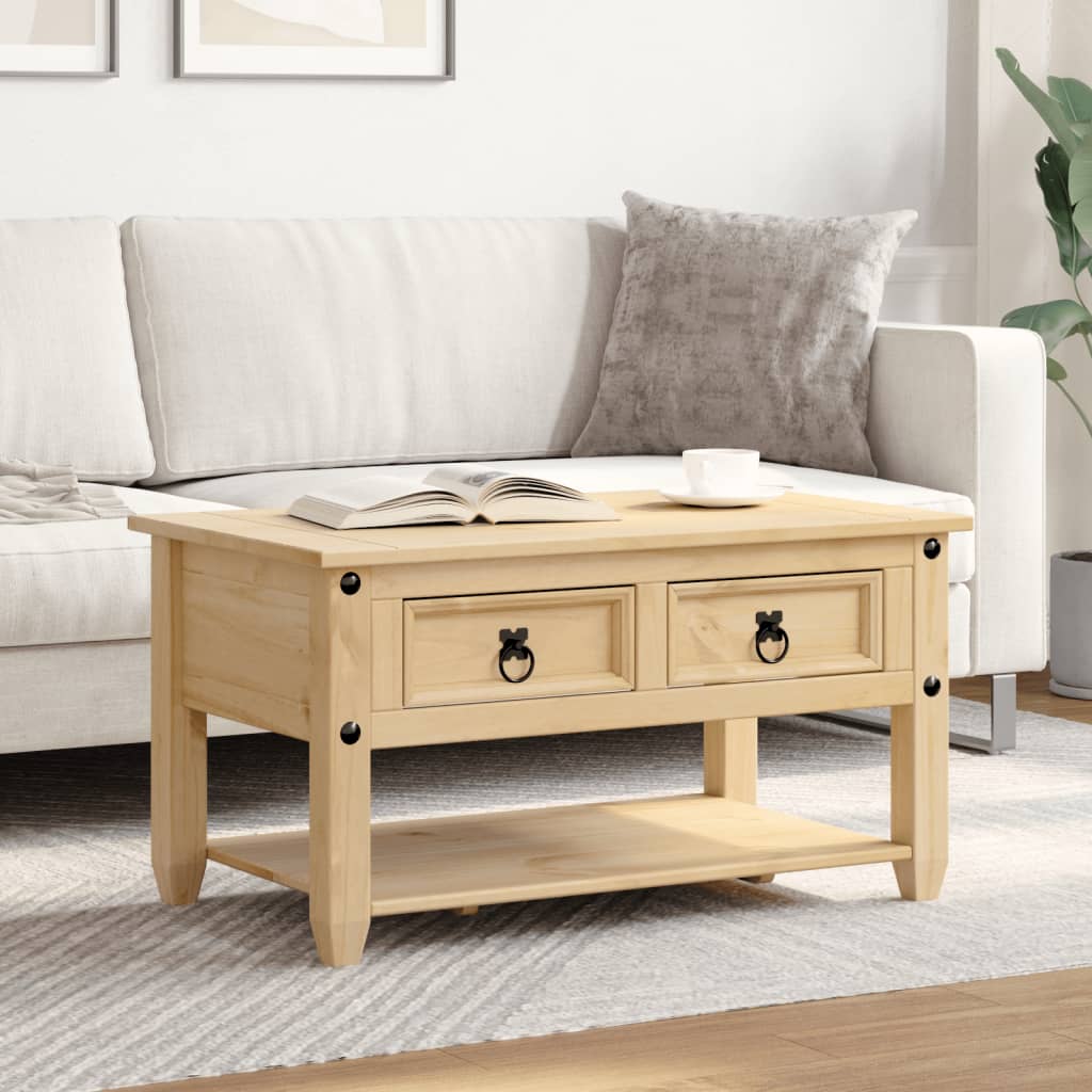 Coffee Table With Drawers Corona 85X50X45 Cm Solid Wood Pine