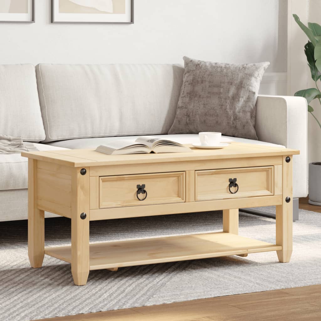 Coffee Table With Drawers Corona 100X48X45 Cm Solid Wood Pine